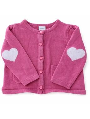 Gymboree Retro Pink Heart Elbow Patch Whimsy Cardigan Girls Toddler Knit Sweater